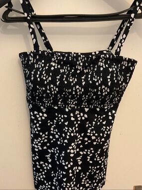 Kim Gravel Black & White Patterned Strapless Swim Tankini w/black shorts size 10